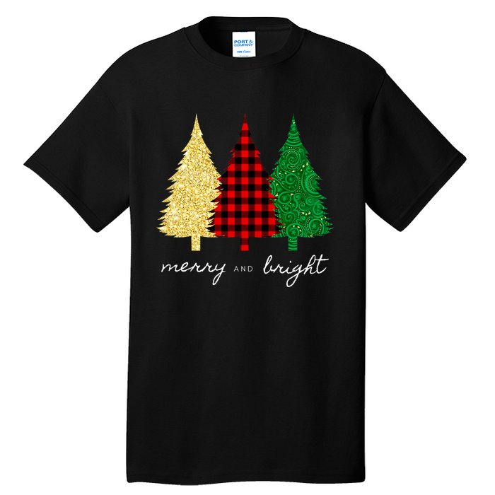 Merry And Bright Red Yellow Green Christmas Trees Premium Tall T-Shirt