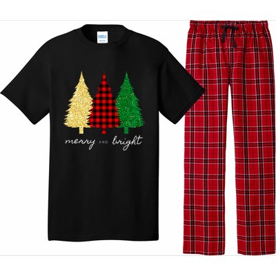 Merry And Bright Red Yellow Green Christmas Trees Premium Pajama Set