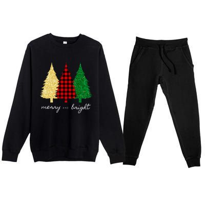 Merry And Bright Red Yellow Green Christmas Trees Premium Premium Crewneck Sweatsuit Set