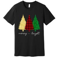 Merry And Bright Red Yellow Green Christmas Trees Premium Premium T-Shirt