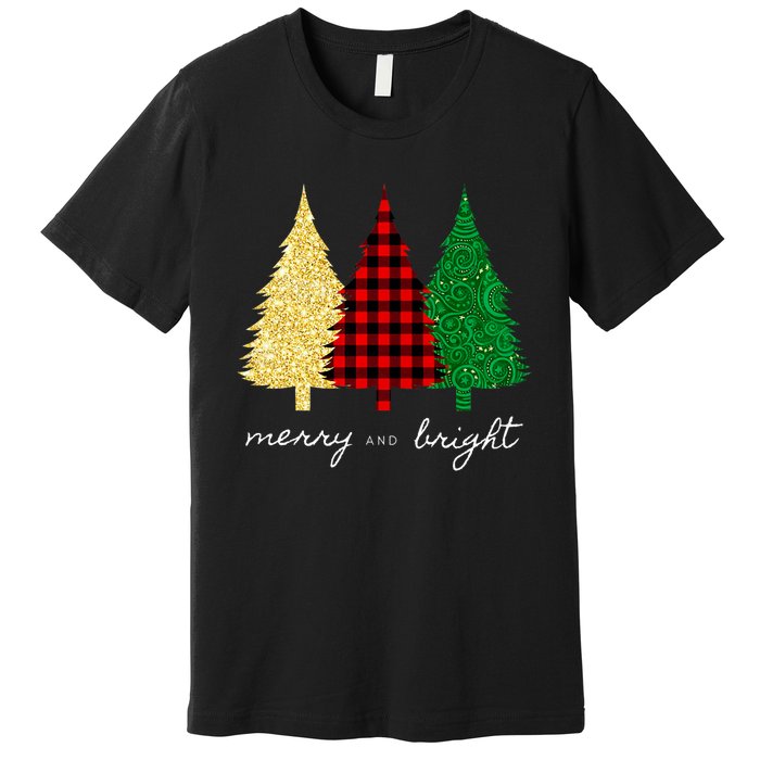 Merry And Bright Red Yellow Green Christmas Trees Premium Premium T-Shirt