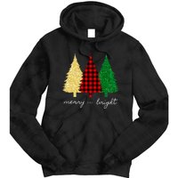 Merry And Bright Red Yellow Green Christmas Trees Premium Tie Dye Hoodie