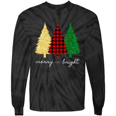 Merry And Bright Red Yellow Green Christmas Trees Premium Tie-Dye Long Sleeve Shirt