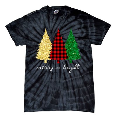 Merry And Bright Red Yellow Green Christmas Trees Premium Tie-Dye T-Shirt