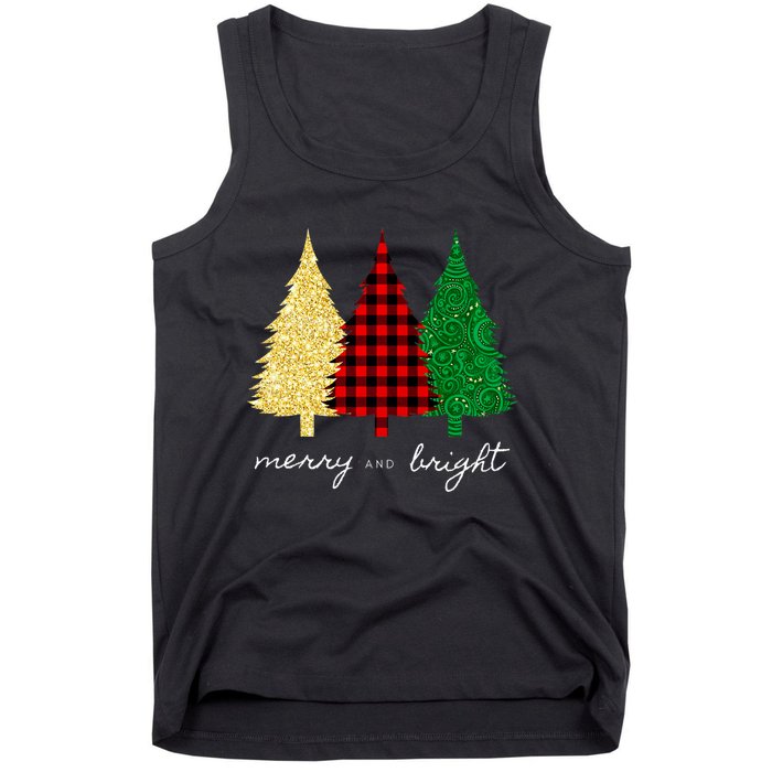 Merry And Bright Red Yellow Green Christmas Trees Premium Tank Top