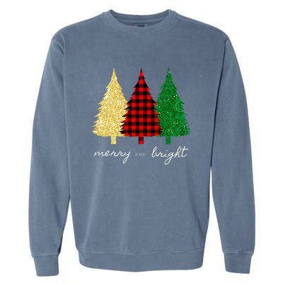 Merry And Bright Red Yellow Green Christmas Trees Premium Garment-Dyed Sweatshirt