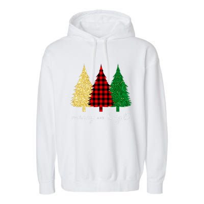 Merry And Bright Red Yellow Green Christmas Trees Premium Garment-Dyed Fleece Hoodie