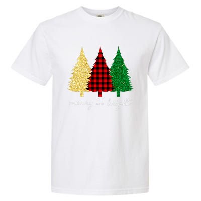 Merry And Bright Red Yellow Green Christmas Trees Premium Garment-Dyed Heavyweight T-Shirt