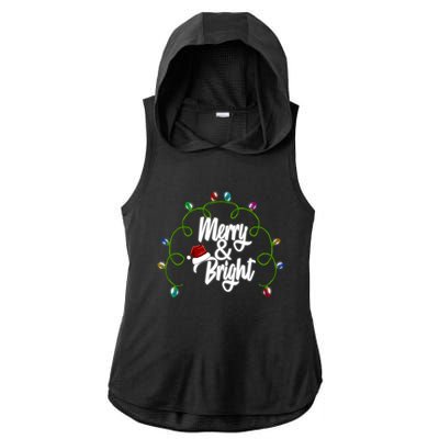 Merry And Bright Santa Hat Colorful Lights Christmas Gift Ladies PosiCharge Tri-Blend Wicking Draft Hoodie Tank