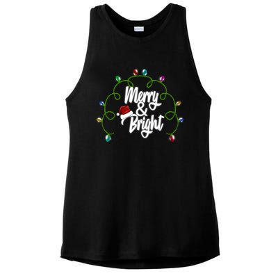 Merry And Bright Santa Hat Colorful Lights Christmas Gift Ladies PosiCharge Tri-Blend Wicking Tank