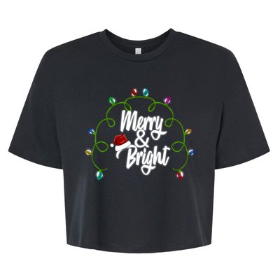 Merry And Bright Santa Hat Colorful Lights Christmas Gift Bella+Canvas Jersey Crop Tee