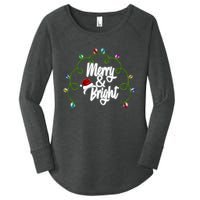 Merry And Bright Santa Hat Colorful Lights Christmas Gift Women's Perfect Tri Tunic Long Sleeve Shirt