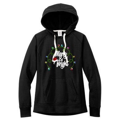 Merry And Bright Santa Hat Colorful Lights Christmas Gift Women's Fleece Hoodie