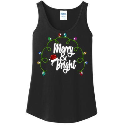 Merry And Bright Santa Hat Colorful Lights Christmas Gift Ladies Essential Tank