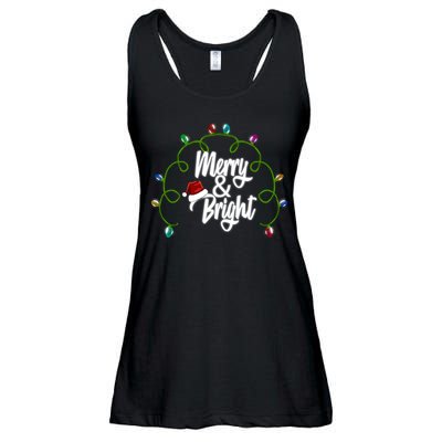 Merry And Bright Santa Hat Colorful Lights Christmas Gift Ladies Essential Flowy Tank