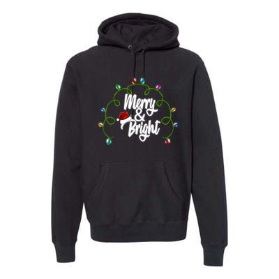 Merry And Bright Santa Hat Colorful Lights Christmas Gift Premium Hoodie