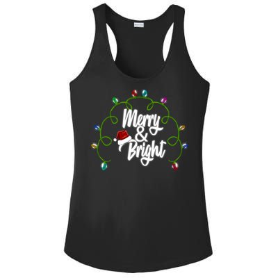 Merry And Bright Santa Hat Colorful Lights Christmas Gift Ladies PosiCharge Competitor Racerback Tank