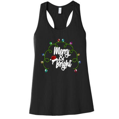 Merry And Bright Santa Hat Colorful Lights Christmas Gift Women's Racerback Tank