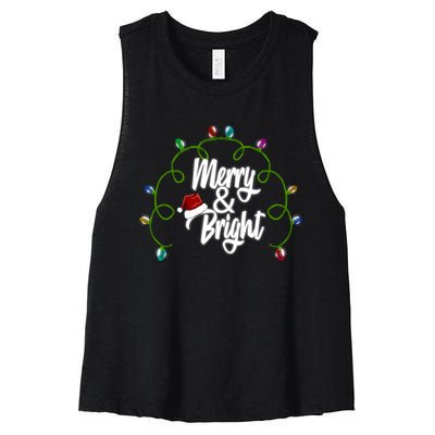 Merry And Bright Santa Hat Colorful Lights Christmas Gift Women's Racerback Cropped Tank