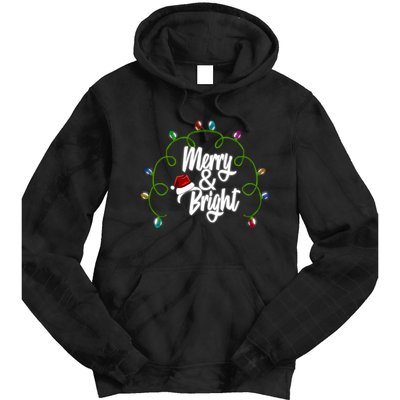 Merry And Bright Santa Hat Colorful Lights Christmas Gift Tie Dye Hoodie