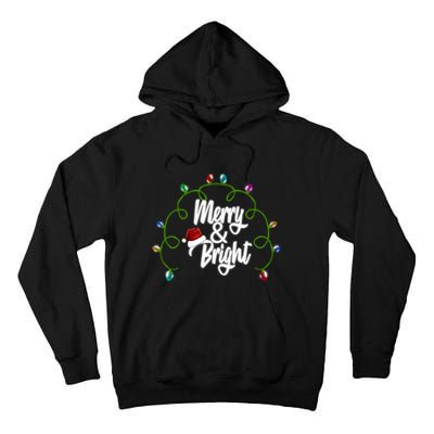 Merry And Bright Santa Hat Colorful Lights Christmas Gift Tall Hoodie