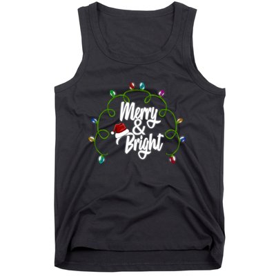 Merry And Bright Santa Hat Colorful Lights Christmas Gift Tank Top