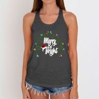 Merry And Bright Santa Hat Colorful Lights Christmas Gift Women's Knotted Racerback Tank