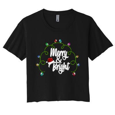 Merry And Bright Santa Hat Colorful Lights Christmas Gift Women's Crop Top Tee