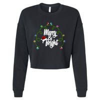 Merry And Bright Santa Hat Colorful Lights Christmas Gift Cropped Pullover Crew