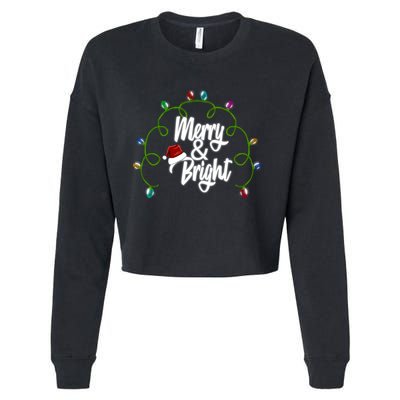 Merry And Bright Santa Hat Colorful Lights Christmas Gift Cropped Pullover Crew