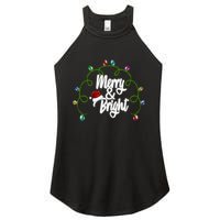 Merry And Bright Santa Hat Colorful Lights Christmas Gift Women's Perfect Tri Rocker Tank