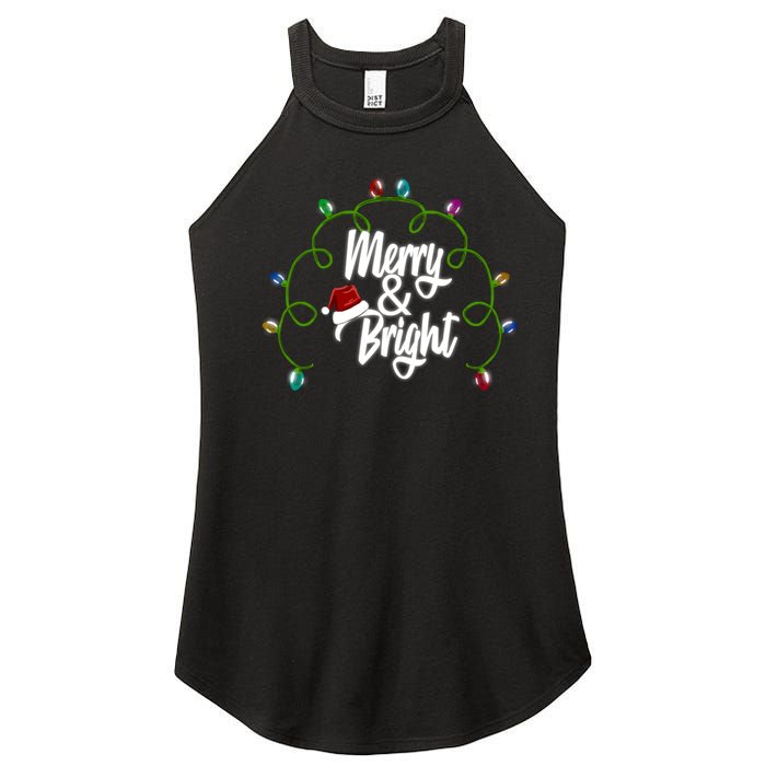 Merry And Bright Santa Hat Colorful Lights Christmas Gift Women's Perfect Tri Rocker Tank