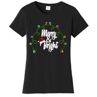 Merry And Bright Santa Hat Colorful Lights Christmas Gift Women's T-Shirt