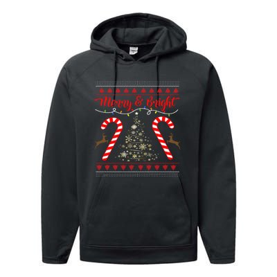 Merry And Bright Candy Cane Christmas Jumper Gift Idea Hoodie Performance Fleece Hoodie