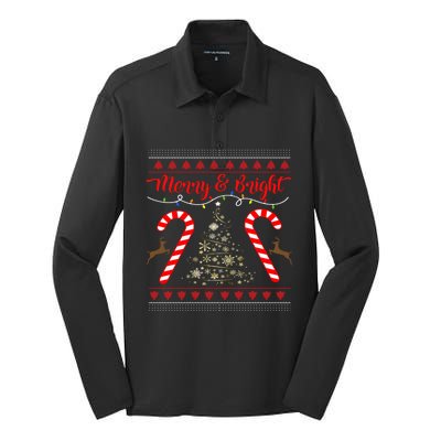 Merry And Bright Candy Cane Christmas Jumper Gift Idea Hoodie Silk Touch Performance Long Sleeve Polo