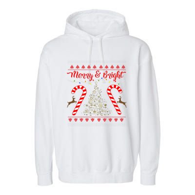 Merry And Bright Candy Cane Christmas Jumper Gift Idea Hoodie Garment-Dyed Fleece Hoodie