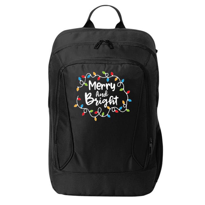 Merry And Bright Santa Christmas Xmas Lights Pajamas Holiday City Backpack