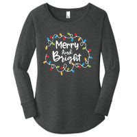 Merry And Bright Santa Christmas Xmas Lights Pajamas Holiday Women's Perfect Tri Tunic Long Sleeve Shirt