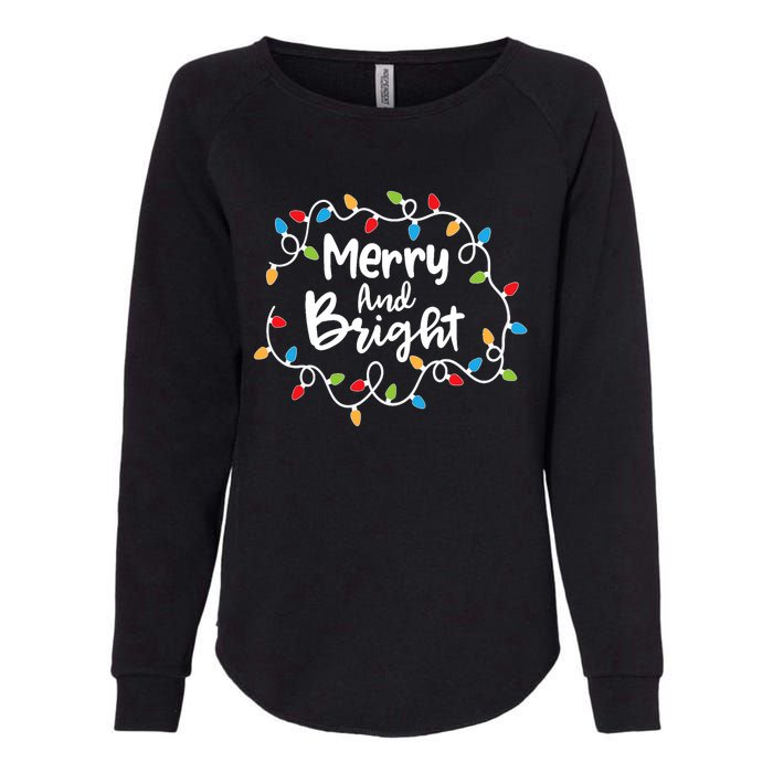 Merry And Bright Santa Christmas Xmas Lights Pajamas Holiday Womens California Wash Sweatshirt