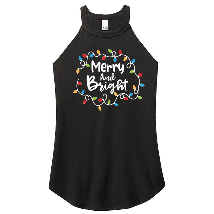 Merry And Bright Santa Christmas Xmas Lights Pajamas Holiday Women's Perfect Tri Rocker Tank