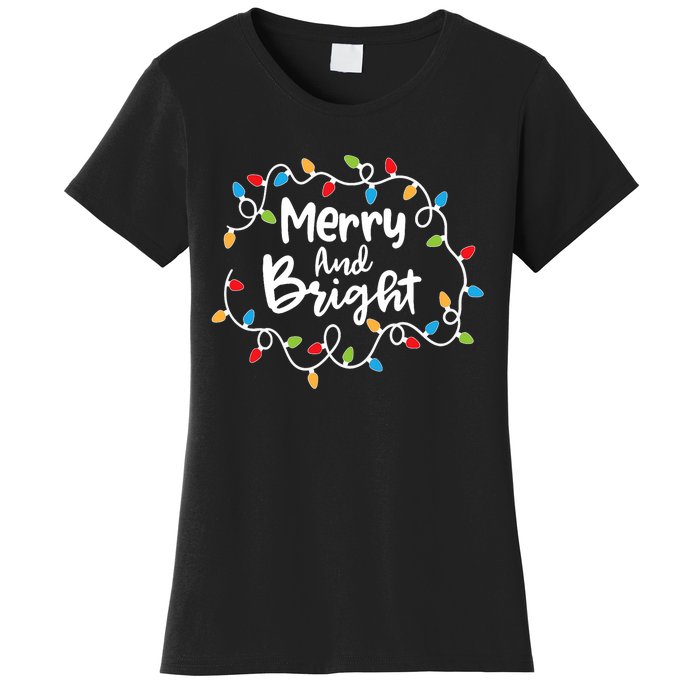 Merry And Bright Santa Christmas Xmas Lights Pajamas Holiday Women's T-Shirt