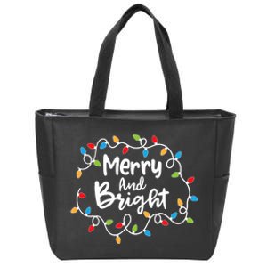 Merry And Bright Santa Christmas Xmas Lights Pajamas Holiday Zip Tote Bag