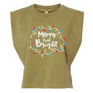 Merry And Bright Santa Christmas Xmas Lights Pajamas Holiday Garment-Dyed Women's Muscle Tee