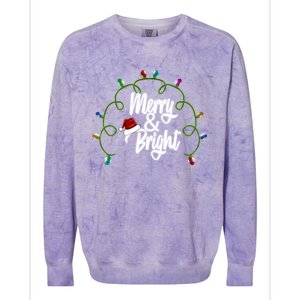 Merry And Bright Santa Hat Colorful Lights Christmas Gift Colorblast Crewneck Sweatshirt