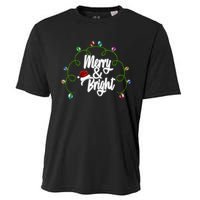 Merry And Bright Santa Hat Colorful Lights Christmas Gift Cooling Performance Crew T-Shirt