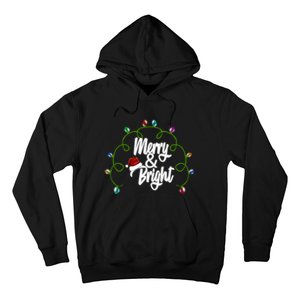 Merry And Bright Santa Hat Colorful Lights Christmas Gift Hoodie