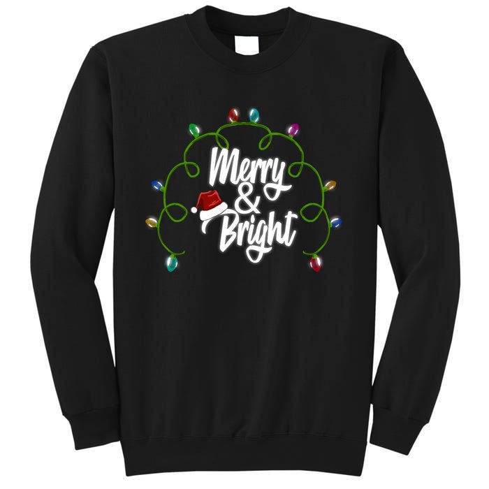 Merry And Bright Santa Hat Colorful Lights Christmas Gift Sweatshirt