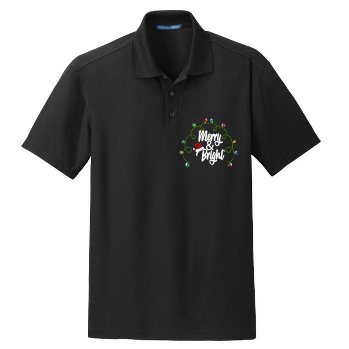 Merry And Bright Santa Hat Colorful Lights Christmas Gift Dry Zone Grid Polo