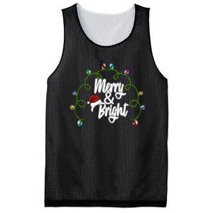 Merry And Bright Santa Hat Colorful Lights Christmas Gift Mesh Reversible Basketball Jersey Tank