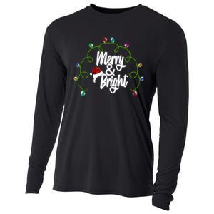 Merry And Bright Santa Hat Colorful Lights Christmas Gift Cooling Performance Long Sleeve Crew